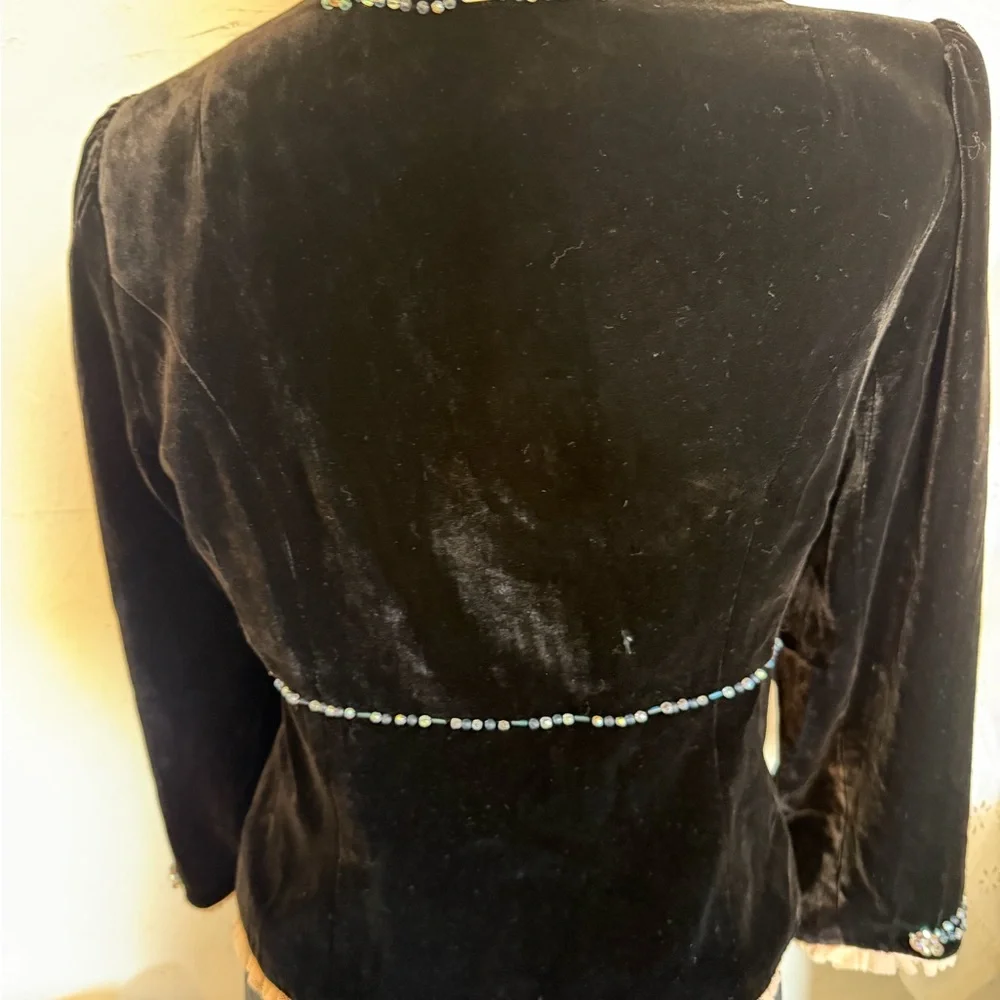 Nanette Lepore Black Velvet Blazer with Pink Trim & Beaded Accents - Picture 10 of 12